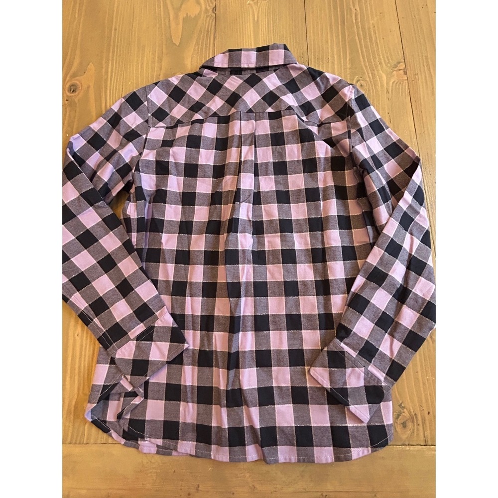 G9 Talbots Petite Purple Navy Buffalo Plaid Shimmer Button Down Shirt SP - Picture 2 of 3